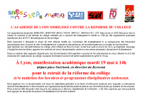 Communiqué académique SNES-SNEP-SNETAAFO-SNALC-SUD-SNFOLC-CGT Lyon – Grève 19 mai